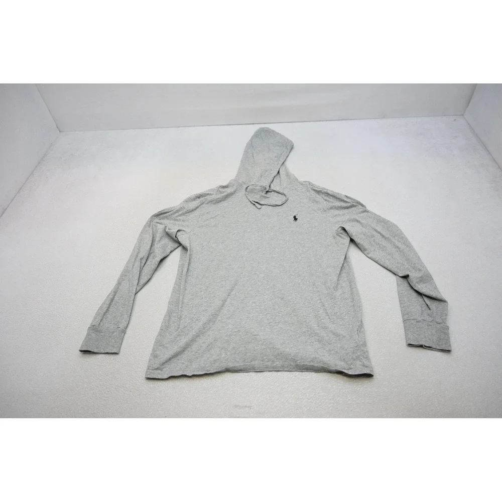 Polo Ralph Lauren Hooded T-Shirt Mens Medium Grey Long Sleeve Pony Excellent